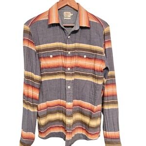 Faherty Mens Shirt XS Blue Orange Striped Organic Cotton Flannel Surf Beach